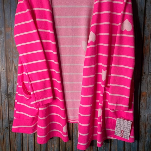 LuLuRoe Caroline Cardigan pink with hearts - Picture 3 of 6